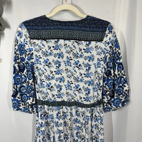 FP To Love | Maxi Dress Boho Blue Floral White Button Down Women’s Size Small - Picture 9 of 13